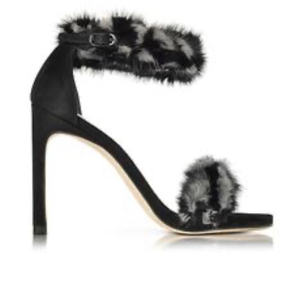 Stuart Weitzman Mink Fur Suede Sandal NEW Size 6